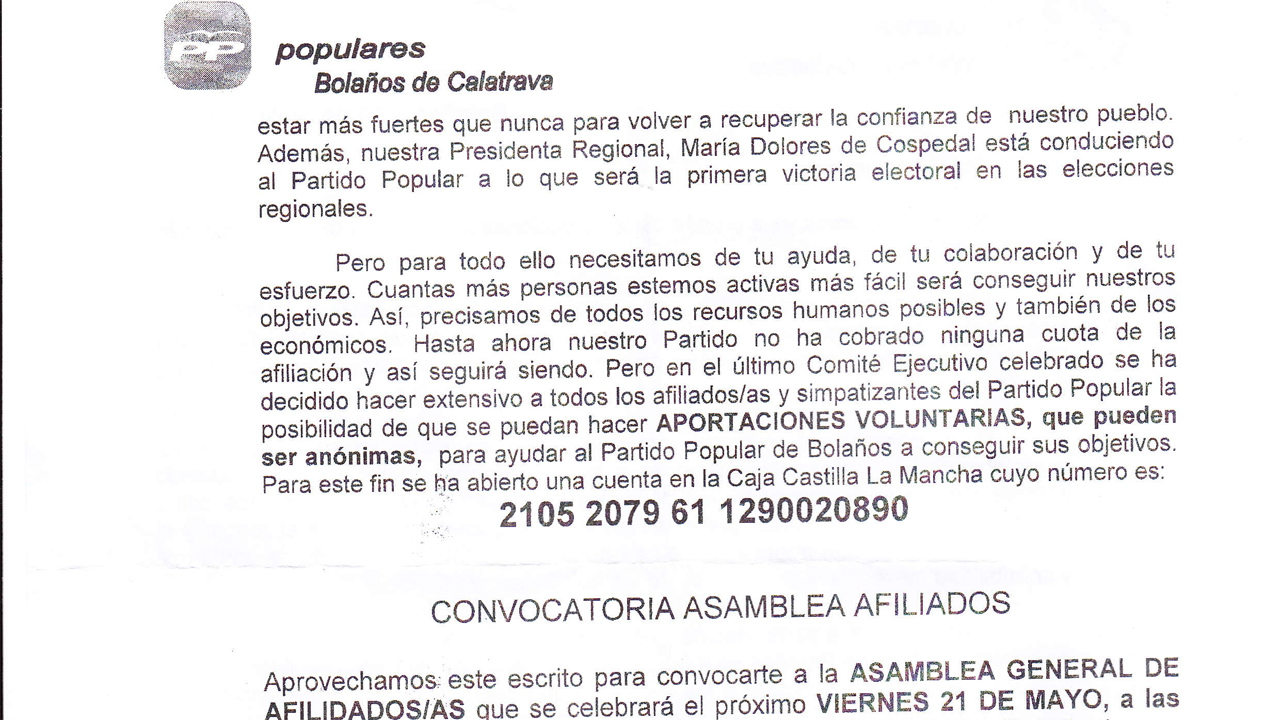 Caballero: «Mientras De Cospedal cobra un sobresueldo de 120.000 € del PP, sus dirigentes provinciales recaudan fondos irregulares para el Partido”